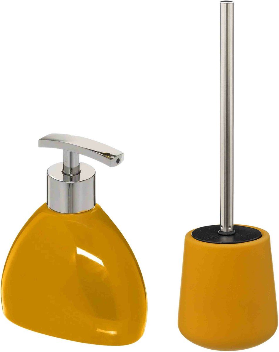 5five WC/Toiletborstel met zeeppompje 300ml - mosterdgeel - keramiek