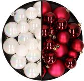 Kaemingk B.V. Kerstversiering boules de Noël en plastique mélange de couleurs nacre blanc/rouge foncé 6-8-10 cm paquet de 44x pièces