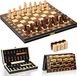 Jeu d'échecs en bois, 2-en-1 - Pliable - Magnétique - Échiquier avec compartiment de rangement - 29 x 29 cm - Convient aux enfants - Comprend également un jeu de dames
