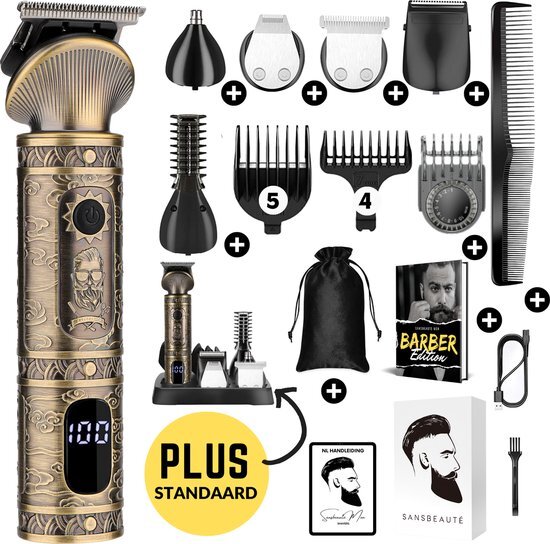 7-in-1 Baardtrimmer Mannen + Standaard - Trimmer voor Baard en Lichaam - Incl. 6 opzetstukken - Sansbeauté® - Bodygroomer Mannen - Bodytrimmer Heren - Haar trimmer - Tondeuse - 0.5-15MM - Neus en Oor - Trimapparaat - Baard Machine - Multigroomer