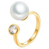 LGT JWLS Lookinggoodtoday Dames Ring Goudkleurig Verstelbaar Verguld met Zirkonia en Parel
