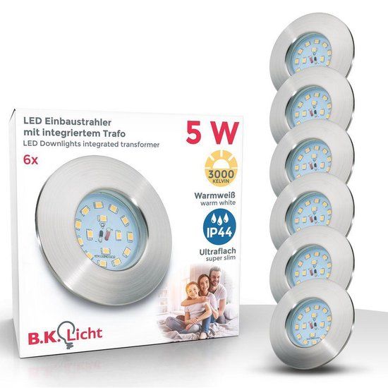 B.K.Licht - LED Inbouwspots Badkamer - Set van 6 - IP44 - Ø7.5cm - 3000K - 400Lm - 5W - Nikkel