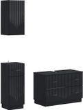vidaXL - 3-delig - badkamerkast - set - HOORN - Zwart - Bewerkt - hout
