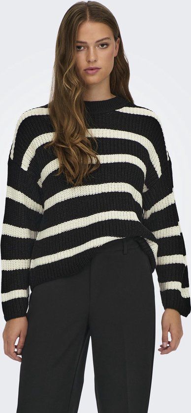 JDY JDYJUSTY L/S STRIPE Dames Trui - Zwart/Wit - Maat M