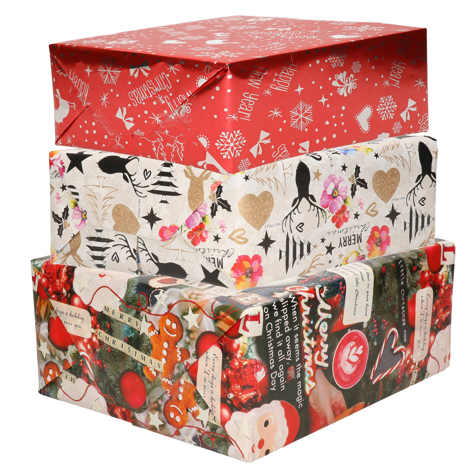 Bellatio Decorations - 9x luxe kerst cadeaupapier rollen in 3-stijlen