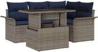 vidaXL Tuinbank Set 5-delig Grijs Polyrattan