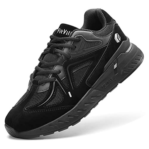 FitVille Hardloopschoenen Heren Extra Brede Trainers Sportschoenen Breed Fitness Schoenen Comfortabele Sneakers Schoenen Gitzwart 44 EU breed