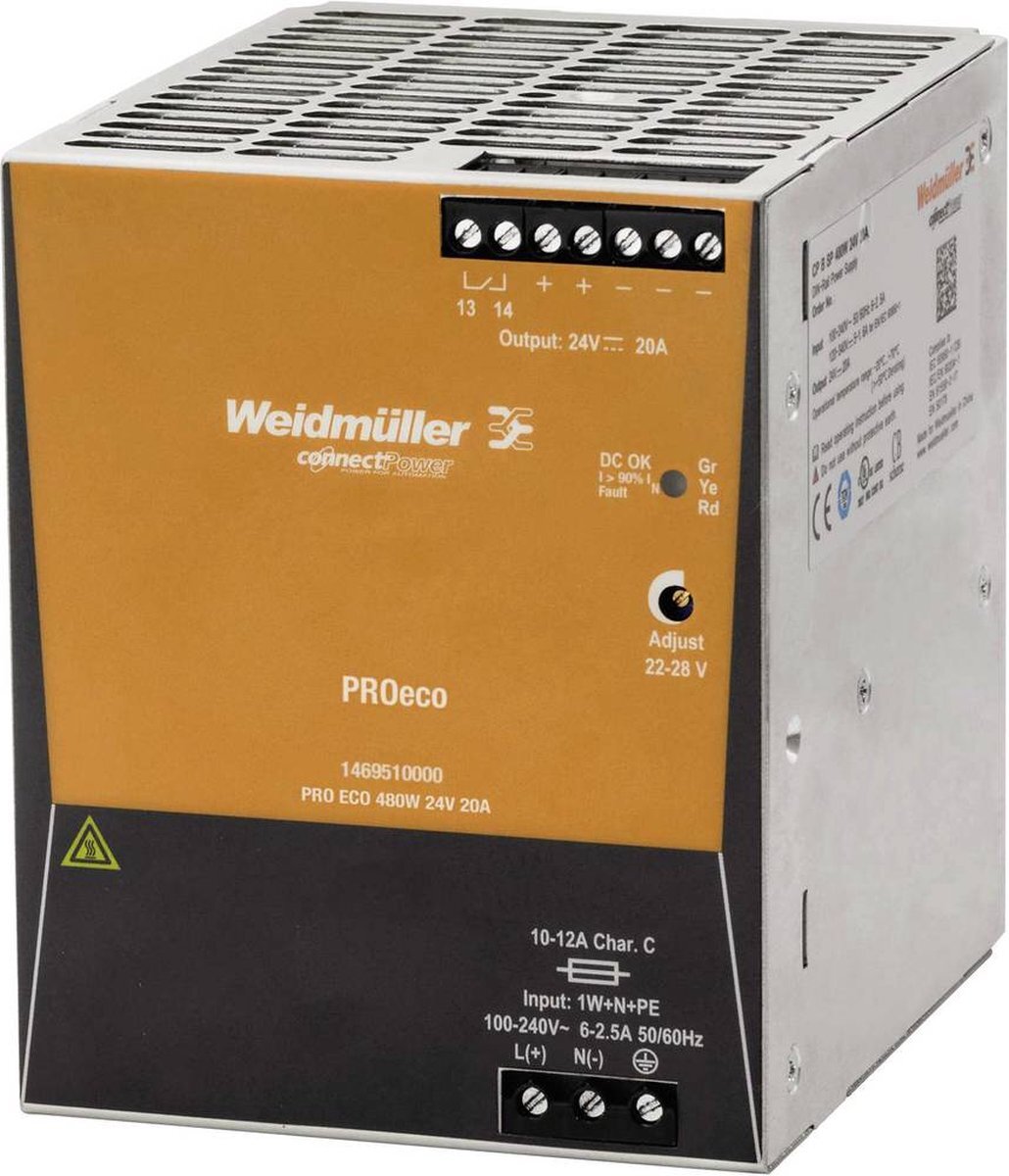 Weidmüller PRO ECO 480W 24V 20A DIN-rail netvoeding 24 V/DC 20 A 480 W 1 x