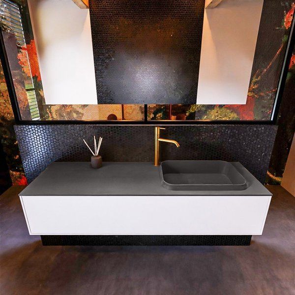 Mondiaz ERIN 150cm badmeubelset onderkast Talc met 1 lade + Wastafel RIDGE rechts Dark grey