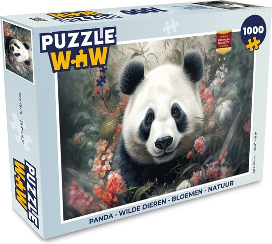 MuchoWow Puzzel Panda - Wilde dieren - Bloemen - Natuur - Legpuzzel - Puzzel 1000 stukjes volwassenen