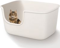 Merkloos Grote kattenbak met hoge zijkanten en verlaagde instap, geschikt voor meerdere katten, wit