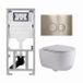 Geberit QeramiQ Dely Swirl Toiletset - 36.3x51.7cm - Geberit UP320 inbouwreservoir - met Burda frame -slim zitting - geborsteld messing bedieningsplaat - ronde knoppen - glans wit