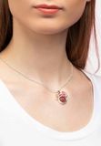 Disney Minnie Silver Plated Brass with Red enamel Bow January Birthstone Floating Stone Necklace