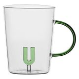 LA PORCELLANA BIANCA - Mok letter 'U' van borosilicaatglas, inhoud 400 cc, collectie Allalettera