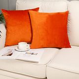 SunShineHome Fluweelzachte, effen, decoratieve, vierkante kussenslopen, set van 2 stuks, kussenhoes voor bank, slaapkamer, auto, 45 x 45 cm, oranje