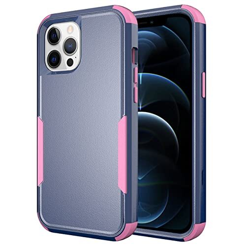 DRXVE Heavy Duty Armor Schokbestendig Case Voor iPhone 11 12 Mini 13 Pro Max Xs XR X 8 7 6 6S Plus 3 Lagen TPU PC Beschermende Achterkant, Marineblauw, Roze, Voor iPhone 12 Mini