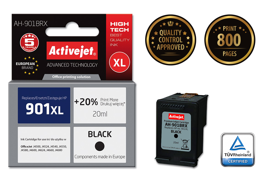 ActiveJet AH-901BRX inkt (ter vervanging van HP 901XL CC654AE; Premium; 20 ml; zwart) single pack / zwart