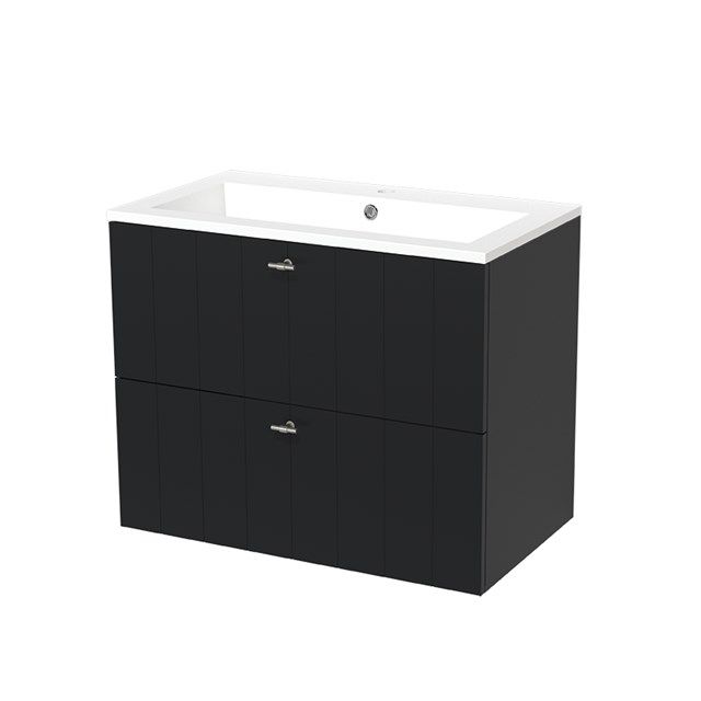 Maxaro Badkamermeubel 80cm Modulo Mat Zwart 2 lades Lamel Wastafel Mineraalmarmer