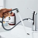 Merkloos Kraan badkamerarmatuur met uittrekbare wastafelarmatuur met 2 straalsoorten, mengkraan, geschikt voor opzetwastafel, warm koud, mengkraan (uittrekbare douche zilverkleurig)