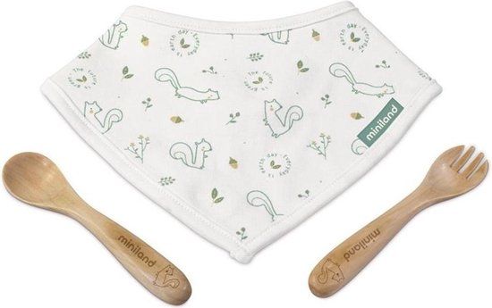 Miniland Bestekset met slabbetje naturel picneat groen - 8413082893163