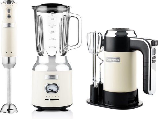 Westinghouse Retro 3-delige Set – Handmixer + Staafmixer + Blender 1,5L – Wit
