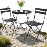 Tectake Inklapbare bistroset voor 2 personen - Stalen frame - Tafel en tuinstoelen - Voor balkon en terras - Buitenset - Tuinset - Klaptafel en klapstoelen - Elegant design - Zwart