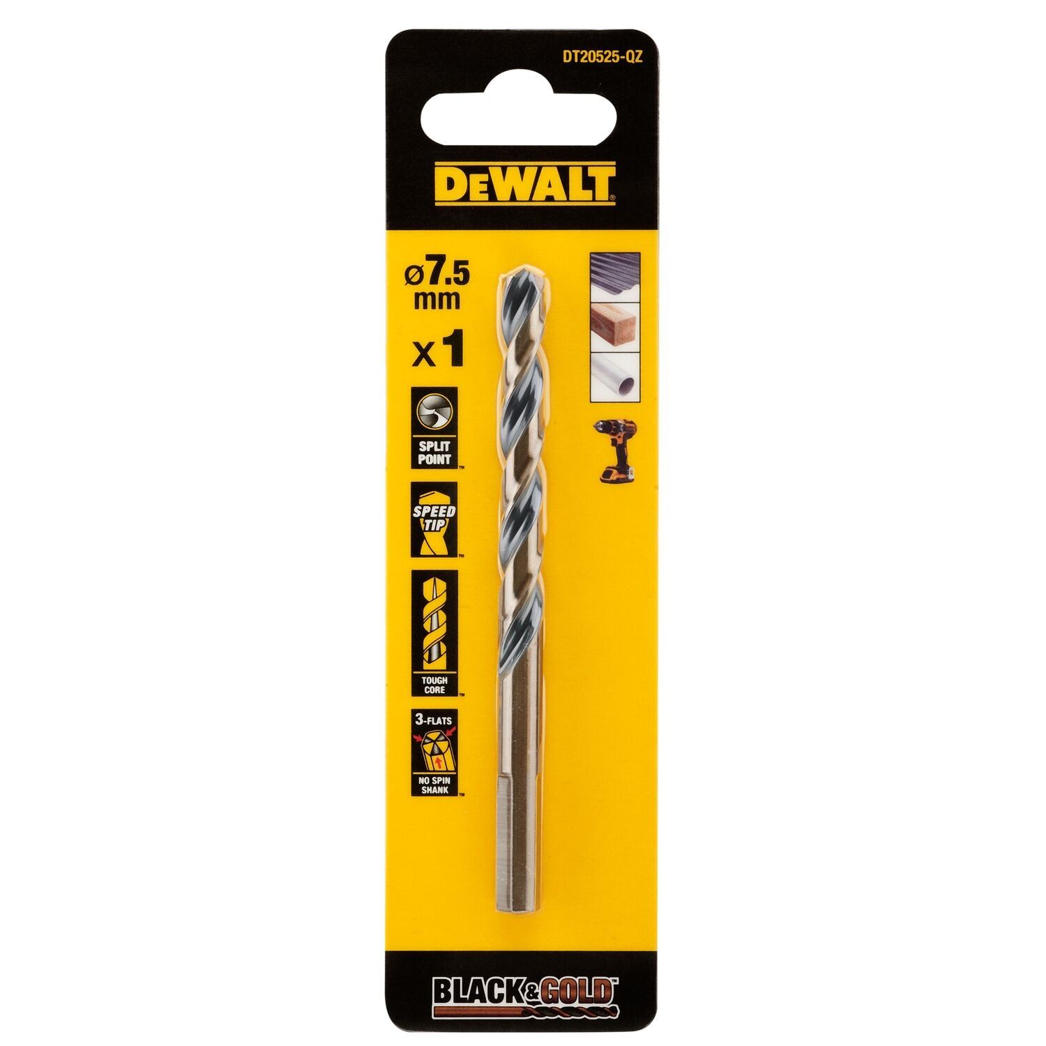 DT20525 EXTREME™ Black&Gold Metal Drill Bit 7.5mm