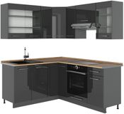 Vicco Hoekkeuken Fame-Line, Antraciet Hoogglans/Antraciet, 190 x 160 cm, WB Eik
