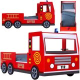 Deuba Casaria Kinderbed - Autobed Lattenbodem 90x200 cm - Brandweerauto