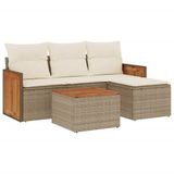 vidaXL 4-delige Loungeset met Kussens, Poly Rattan, Beige