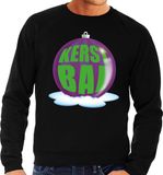 Bellatio Decorations Shoppartners Bv Foute kersttrui kerstbal paars op zwarte sweater voor heren - S