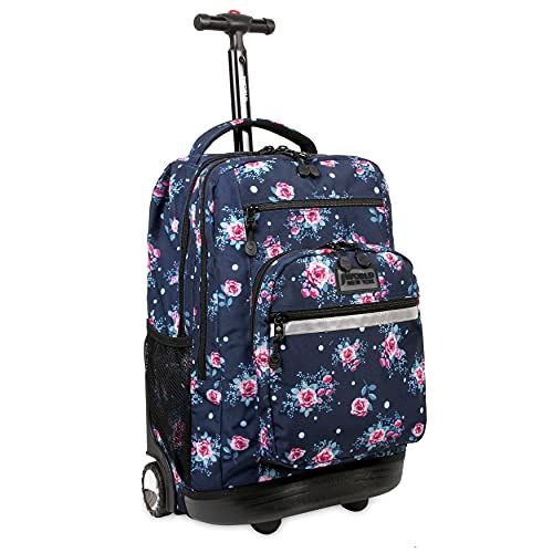 J World New York Sundance Rolling Rugzak Meisje Jongen Roller Boekentas, Marineblauwe roos, 20 X 13 X 9\" (H X W X D)