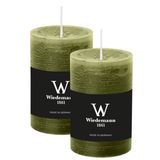 Wiedemann Cilinderkaars/stompkaars - 2x - rustieke kaars - olijfgroen - 6 x 9 cm - 30 branduren