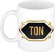 Bellatio Decorations Naam cadeau mok - heren - Ton - gouden embleem - 300 ml - meester - bedankje - afscheid