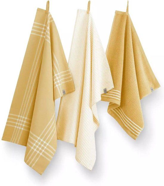 Walra Keukenset Superior Kitchen Set Geel / Wit - 3 stuks - 100% Katoen