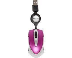 Verbatim Go Mini - USB Optical Travel Mouse with Retractable Cable, hot pink