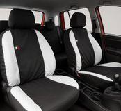 Auto Lupex Auto Accessori Autostoelhoezen compatibel met Panda vanaf 2012, Made in Italy, stof polykatoen, complete set (zwart - wit, 01 - volledige rugleuning achter)