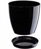 Merkloos Kadax Bloempot met onderschotel, rond voor binnen, elegante bloempot van kunststof, voor bloemen, planten, huis, licht (diameter 14 cm, zwart)