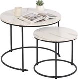 Merkloos Salontafel - set van 2 - 2 groottes - marmer look - wit-zwart