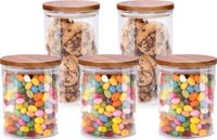 Alpina Pot de conservation/pot de stockage Foodking - set de 5 pièces - verre borosilicaté - 950/600 ml - verre/bois