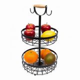 Merkloos Relaxdays Fruitschaal etagère - 2 laags - met bananenhouders - zwart