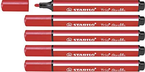 Stabilo Driekantige viltstift met meeverende punt - Trio Scribbi - 5 stuks - rood