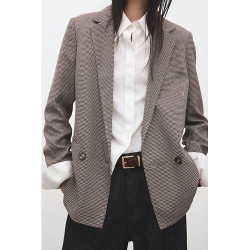 Mango Grey Melange Checked Regular Fit Blazer