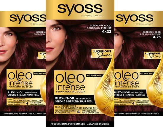 Syoss Oleo Intense - Haarverf - 4-23 Bordeaux Rood - Voordeelverpakking - 3 Stuks