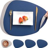 Merkloos Tapis de table et sous-verres en cuir, set de table imperméable double face tapis de cuisine tapis à café antidérapant lavable set de table et sous-verres (triangle rond, bleu gris)