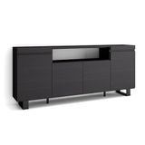 Skraut Home Sideboard, highboard, commode, comodetekast, 200 x 87 x 35 cm, 4 deuren, industrieel design, moderne stijl, zwart