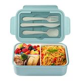 Diboniur Lunchbox broodtrommel met bestek, volwassenen en kinderen, 1400 ml, bento box met vakken, werk, magnetronbestendig, blauw