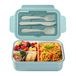 Diboniur Lunchbox broodtrommel met bestek, volwassenen en kinderen, 1400 ml, bento box met vakken, werk, magnetronbestendig, blauw