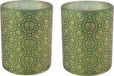Countryfield Luxe theelichthouder - 2x stuks - Fantasy - glas - olijfgroen/goud - D10 x H12 cm