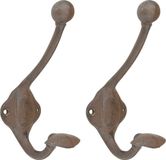 Merkloos Esschert Design Wandhaken/kapstokhaken - 2x - hoed/kleding - 8 x 17 cm - gietijzer - Ophanghaken - Dubbele haken